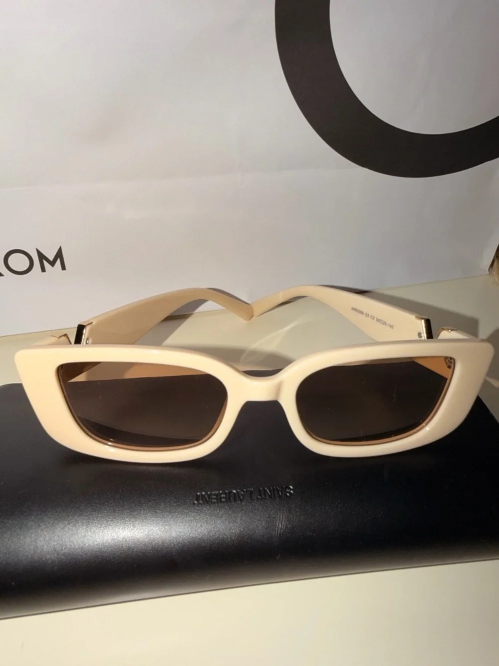 Cream Slim Cat-Eye Sunglasses with Dark Lenses - Picture 2 of 3